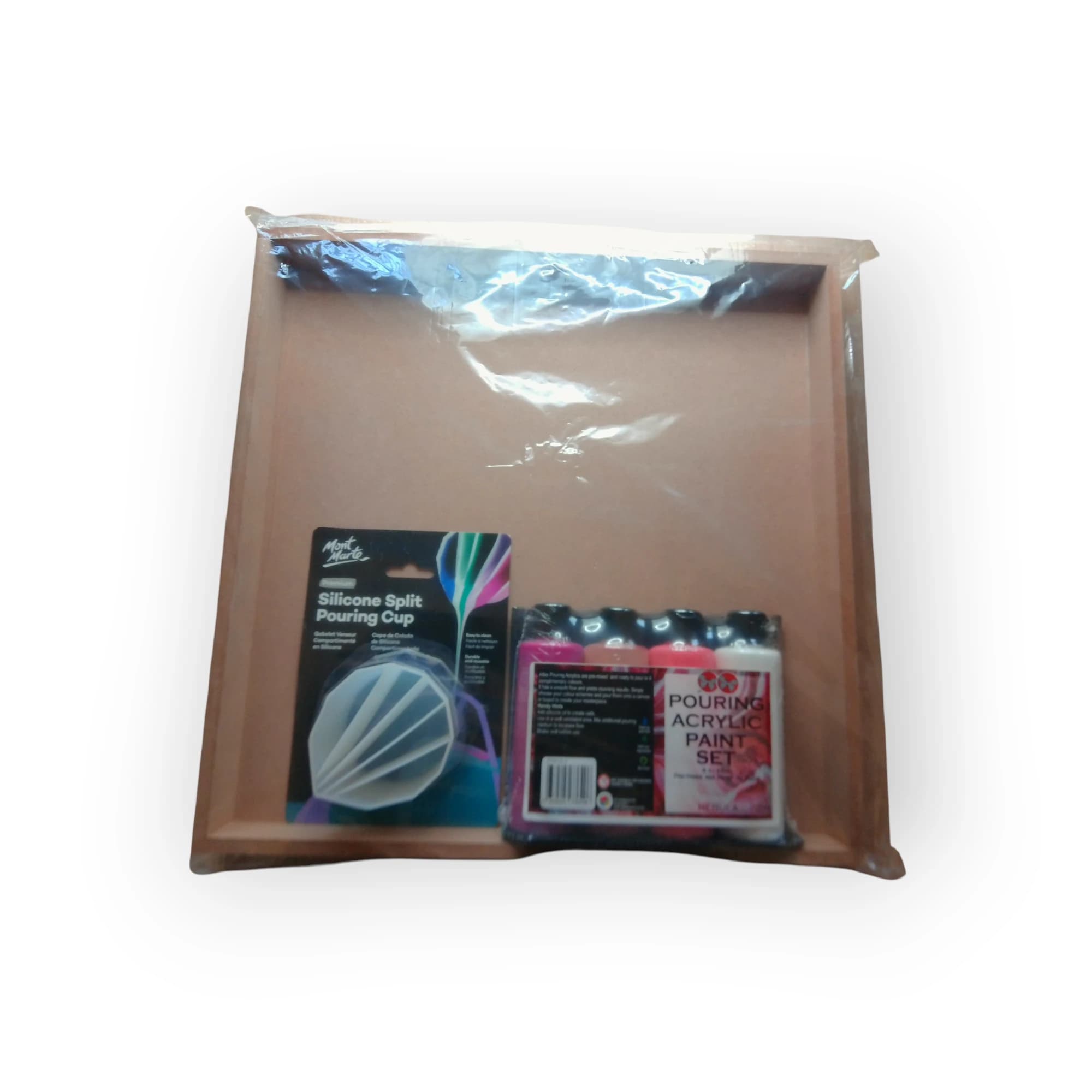 Wooden Canvas + Pouring Acrylic Paint Set  + Silicone Cup