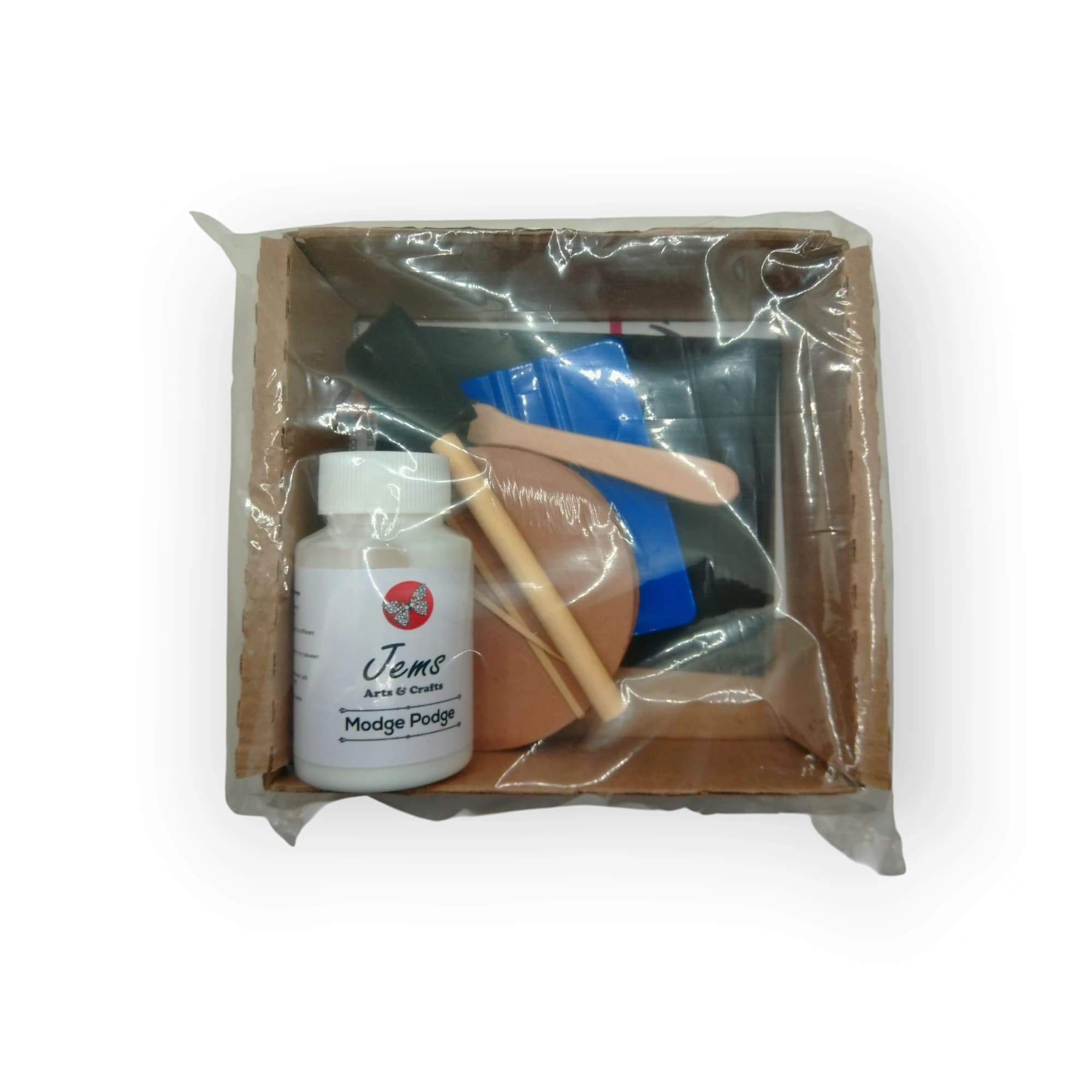 Wooden Coaster 6 Pieces Canvas + 100ml Modgepodge + Squeegee + Sandpaper  + Foam Brush + Nylon Brush